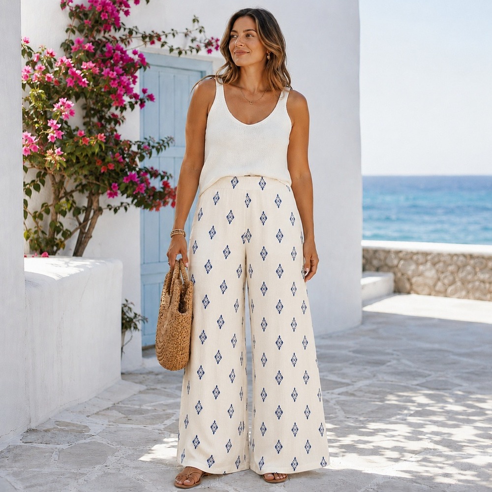 Alex Marie Womens Linen Blend Wide Leg Palazzo Pants Size 16 Coastal Resort NWT